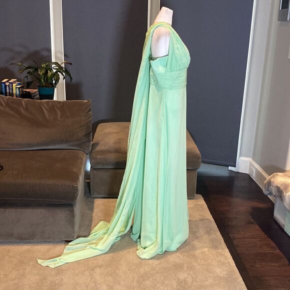 Women’s Full Length Sleeveless Green Chiffon Dress Long Flowing Panels Size 14 - Picture 8 of 12
